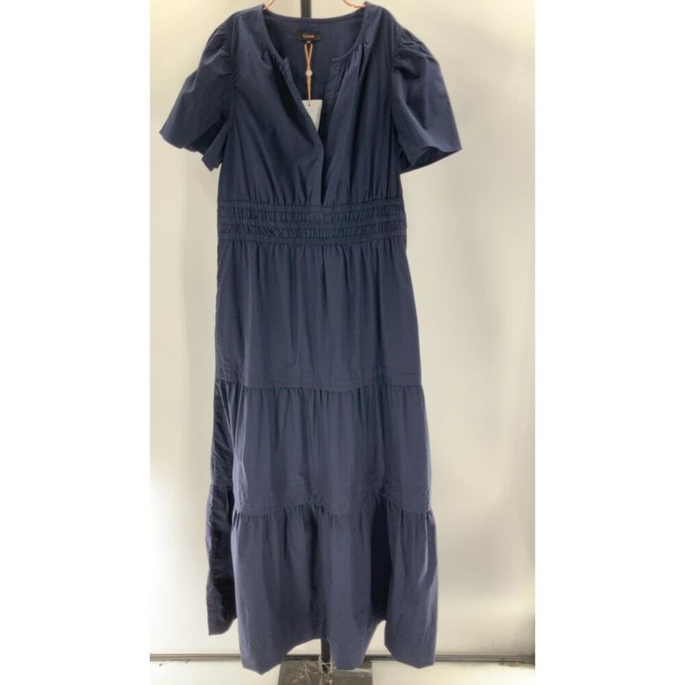 Quince Womens 100% Organic Cotton Poplin Tiered Maxi Dress Navy M
